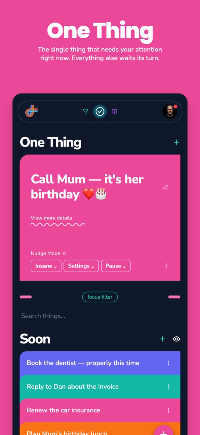 App Store screenshot: The One Thing screen
