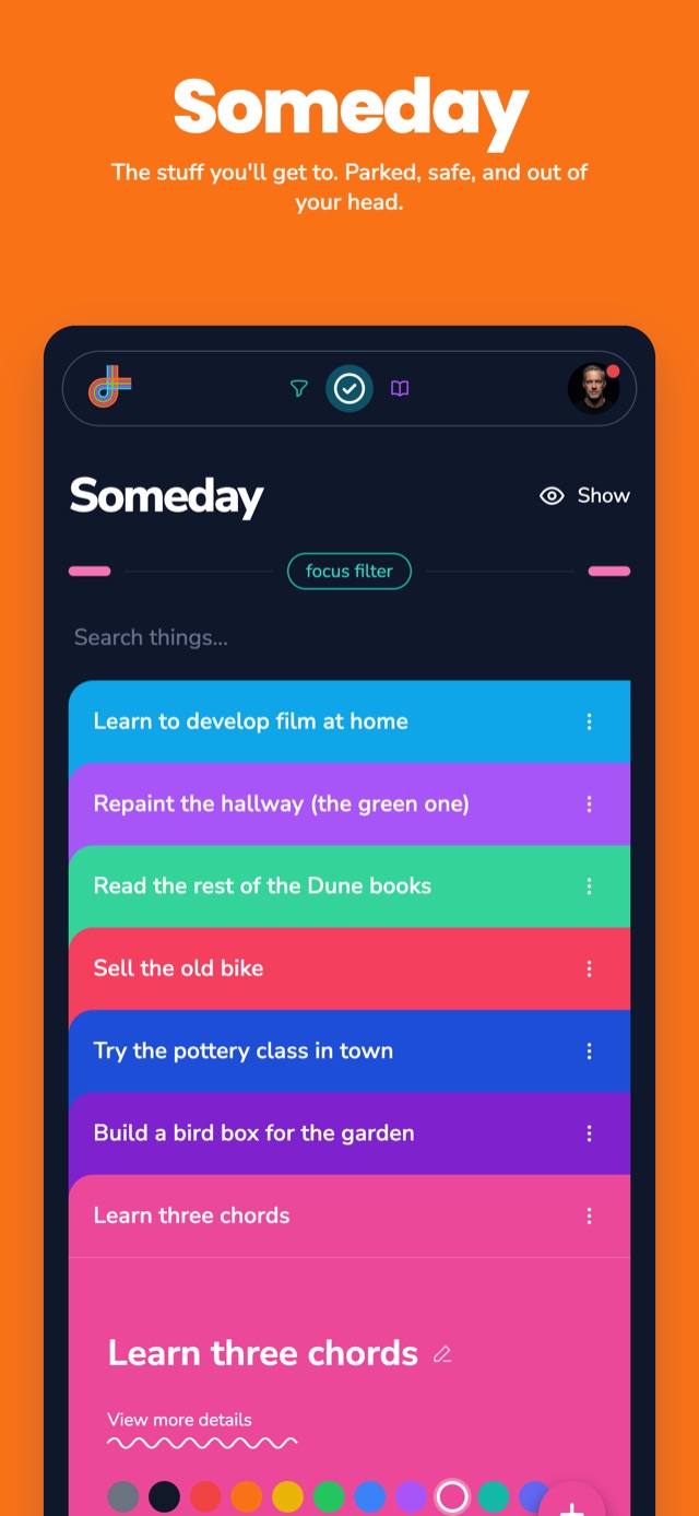 App Store screenshot: The Someday list